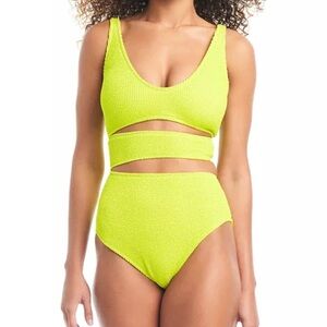 Bar III Cut Out One Piece Swimsuit Size S Chartreuse Lime Green Neon Monokini